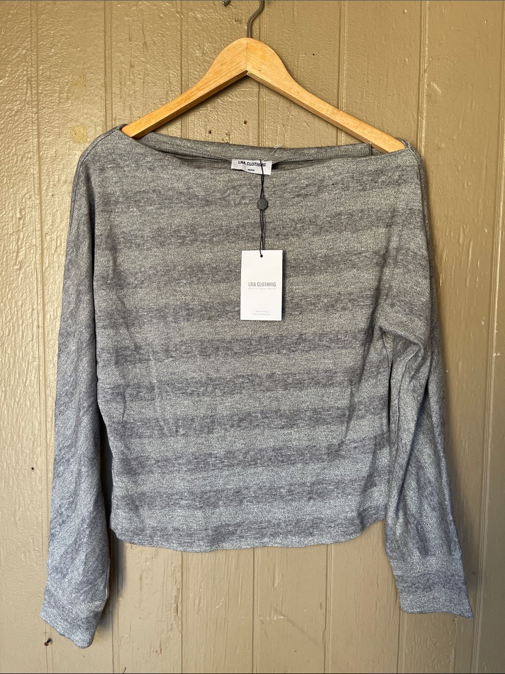 LNA Clothing Odette Lurex Stripe Top in Grey Lurex Stripe Size M